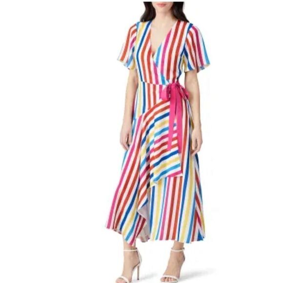 Color Me Courtney Taira Wrap Dress Striped Size Large - Picture 1 of 10